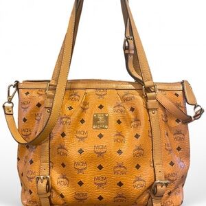 MCM Cognac Visetos Coated Canvas and Leather Tote